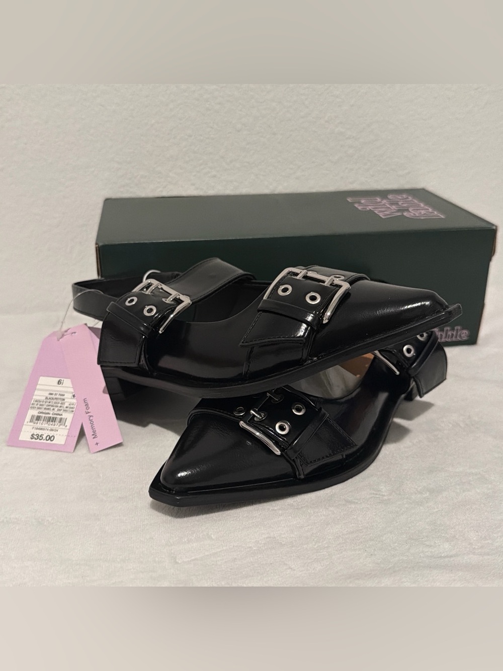 Wild Fable Patent Black Pointed Buckle Slingback Mules